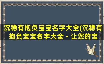 沉稳有抱负宝宝名字大全(沉稳有抱负宝宝名字大全 - 让您的宝宝名字更有格调)